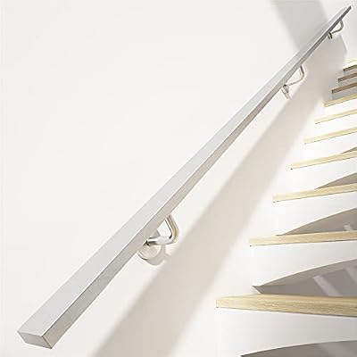 Muzata 10ft Staircase handrail Brushed Stainless Steel Safety Wall Mounted for Indoor Outdoor Stair Hand Railing Rectangular 1"x2" Pipe on Stairs Balusters HK28 SL4,HR0 HR5