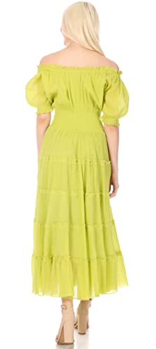 Image of Sakkas Cotton Crepe Smocked Peasant Gypsy Boho Renaissance Mid Length Dress