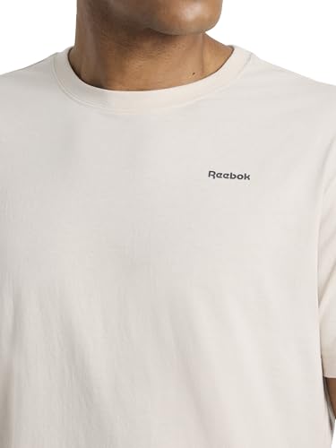 Reebok Men’s Schematic Short Sleeve Crewneck T-Shirt, Standard Fit, Lightweight Cotton-Poly Jersey Fabric, Pumice Stone, Medium - image 4