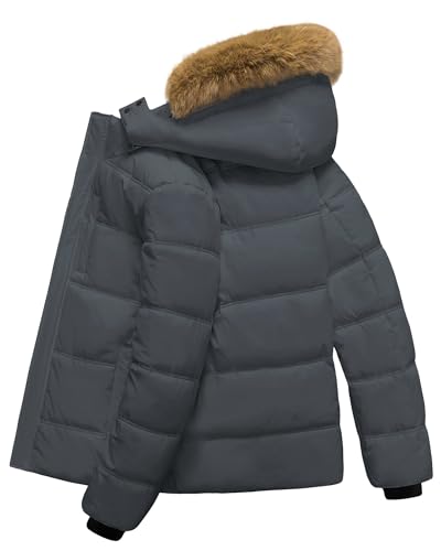 Image of Men's Puffer Jacket Winter Coat Puffy Parka with Fur Hood Waterproof & Windproof Shell Fleece lining 4 Pockets