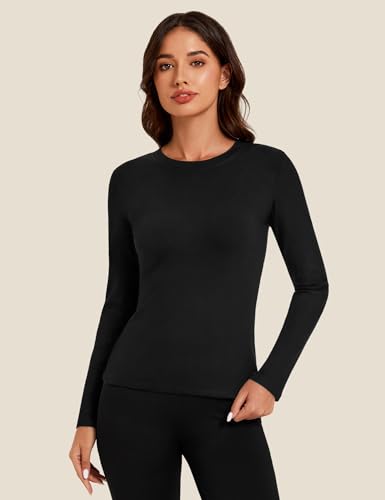 Tournesol Women's Micro Fleece Lined Thermal Tops Long Sleeve Crew Neck Underwear Top Warm Ribbed Undershirt Cold Weather2