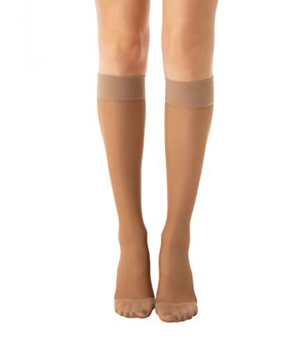 Relaxsan Basic 850 (1 Pair - Beige 4/XL) Compression Socks for Women Knee High Socks 18-22 mmHg
