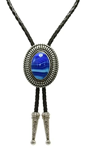 Image of Moranse Bolo Tie with Natural Tiger Eye Stone Celtic Style Genuine and Cowhide Rope