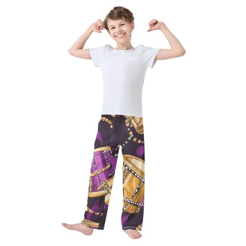 ZZXXB Mardi Gras Drum Boys Long Pants Soft Trousers Elastic Waist Kids Lounge Bottoms with Pockets S-XL3