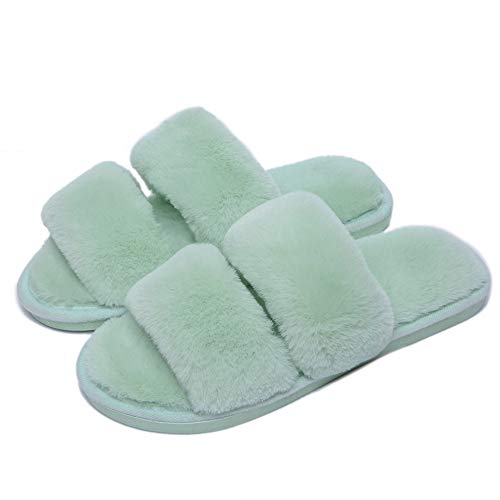 Fericzot Fuzzy House Slippers for Women Open Toe Slip On Fluffy Shoes Flip Flop Indoor Outdoor Light Green/1 4.5-5 Fericzot Fuzzy House Slippers for Women Open Toe Slip On Fluffy Shoes Flip Flop Indoor Outdoor Light Green/1 4.5-5