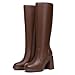 Athlefit Brown Boots Women Fall Knee High Platform Boots Waterproof Leather Chunky Blocked Booties Size 8