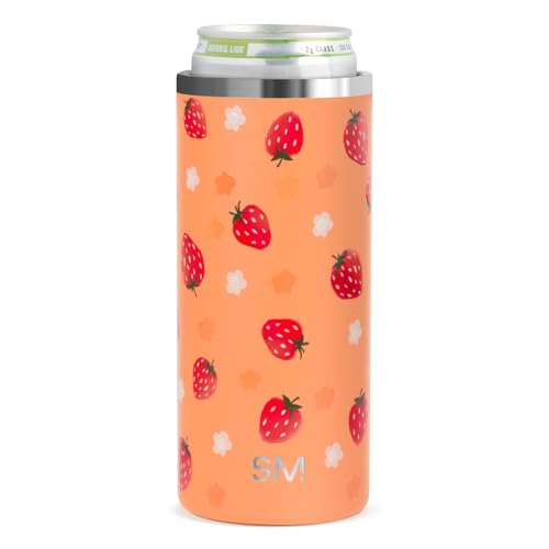 Simple Modern Skinny Can Cooler | Slim Insulated Stainless Steel Drink Sleeve Holder | Insulate Seltzer, Soda, Beer, Energy Drinks | Gift for Women | Ranger Collection | Slim 12oz | Strawberry Fields