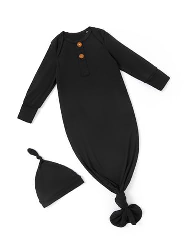Image of PATPAT Baby Sleeper Gown with Bamboo Viscose for Newborn Girls Boys, Knotted Nightgown with Mittens for Infant Home Coming