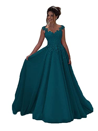Robe de soirée longue en dentelle sans manches pour femme couleur paon taille 40 pour mariage