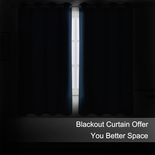 Image of LEMOMO Blackout Curtains 66 x 54 Inch Long Navy Blue Curtains Set of 2 Panels Room Darkening Curtains for Bedroom and Living Room