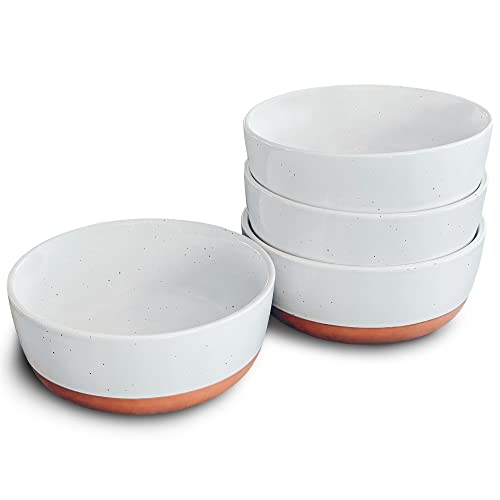 Mora Ceramic Flat Bowls Set of 4-25 oz- For Soup, Salad, Rice, Cereal, Breakfast, Dinner, Serving, Oatmeal, etc – Microwave, Dishwasher and Oven Safe Porcelain Bowl for Eating and Kitchen – Vanilla