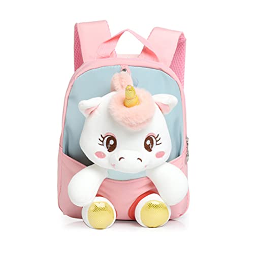 BSTCAR Rucksack Kleinkind Mädchen, Niedlich Klein Rucksack mit Einhorn Plüschtier Abnehmbar Einhorn Rucksack Kindergarten Personalisiert Schultaschen Rucksäcke für 1-5 Jahre Mädchen Cover