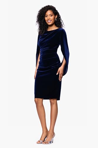 Image of Betsy & Adam Women's Velvet Midi Cowl Neck Drape Back Dress