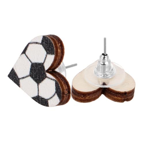 FRCOLOR Football Fan Earrings: Heart Shaped Jewelry Wooden Ear Studs for Sports Mom Rugby Soccer