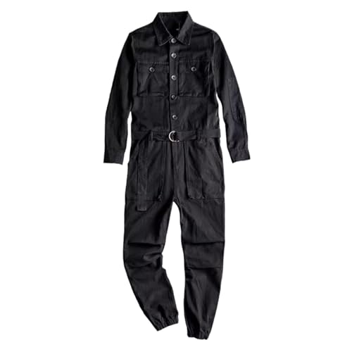 Overol para hombre manga larga pantalones de carga multibolsillos Negro XXL