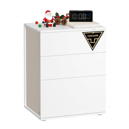VASAGLE Nachttisch, Toolless-Technologie, superschnelle werkzeuglose Montage, Beistelltisch 3 Schubladen, Nachtschrank, Schlafzimmer, Wohnzimmer,...