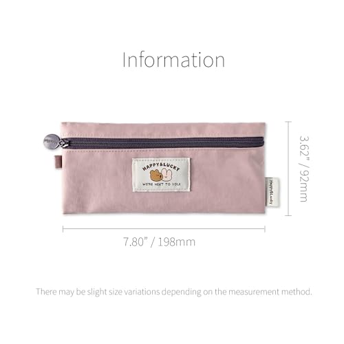 Image of Monolike Happy and Lucky Flat Pencil Case, Indie pink - Slim Water-Resistant Nylon Pen Pouch, Aesthetic Pastel Stationery Organizer for Office
