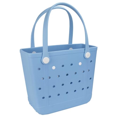 UeKeKicg Medium Travel Tote Bags, Rubber Tote Bag, Waterproof Washable Durable Open Beach Tote Bag for Beach Boat Pool Sports (Lake Blue)