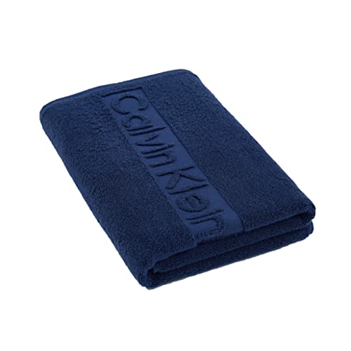 Calvin Klein Serviette de Toilette de Couleur Unie - 50 cm x 100 cm - 100 % Coton 629 g/m² (Bleu foncé) lot de 2