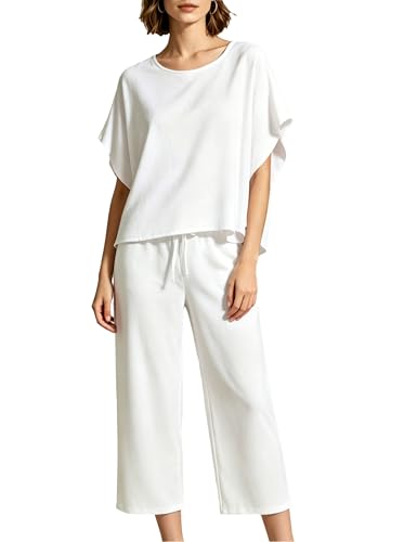 Image of Bozanly 2 Piece Sets for Women Oversized Tops Wide Leg Pants Lounge Set