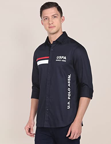 Image of U.S. POLO ASSN. Brand Printed Tailored Fit Shirt for Men - Cotton, Breathable & Comfortable, Full Sleeves Casual Shirt for Men