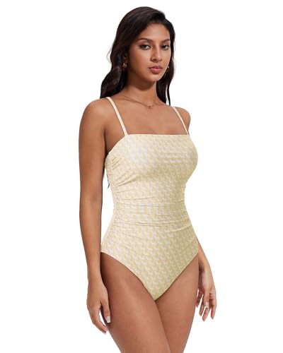 Image of SUUKSESS Women Sexy One Piece Swimsuit Tummy Control Square Neck Bathing Suit