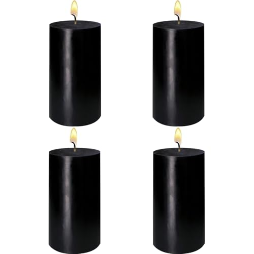 4 Pack Black Pillar Candles 2x4 Inch Long-Lasting Dripless and Smokeless Unscented Candles Ideal for Halloween Home Dcor Religious Meditation Ritual