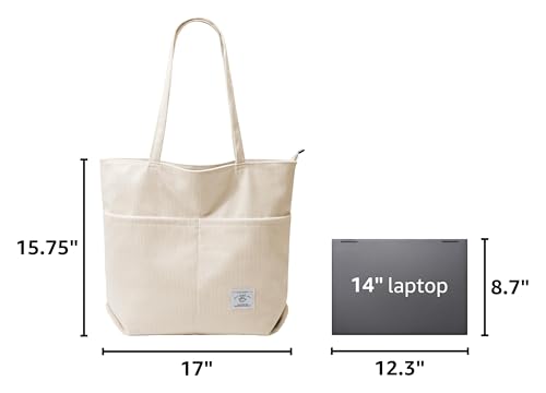 Image of KALIDI Women Corduroy Tote Bag Zipper Casual Tote's Handbag Big Capacity Shoulder Bag with Pockets