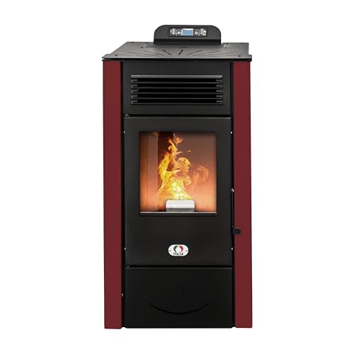 STUFE A PELLET ITALIA San Diego 14 Kw Canalizzata - Stufa ad Aria Ventilata Efficienza 92% Scalda 130m² Autonomia 20H Programmabile 5 Velocità e Potenze Garanzia 24 Mesi Rosso