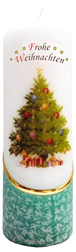 Meissner-Handel Auswahl Motiv, Weihnachtskerze 'Frohe Weihnachten' ca. 6 x 18 cm, farbig getaucht, mit farbigen Wachs- und Bildauflagen * (Motiv 001-FW) Cover