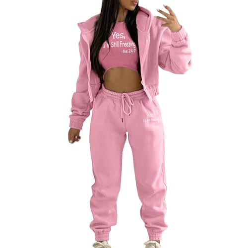 Survêtement 3 pièces femme tenue de sport solide en maille douce avec sweat zippé