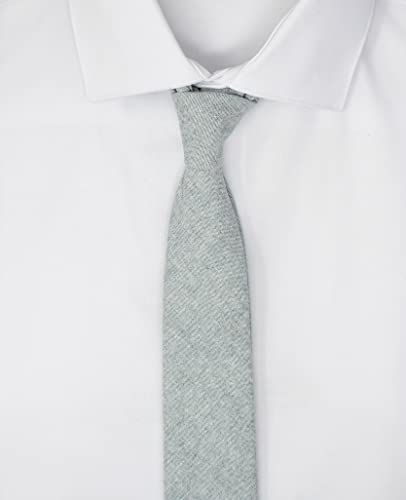 Image of Men's Chambray Cotton Skinny Necktie Tie Textured Distressed Style - 2.5 inch Width