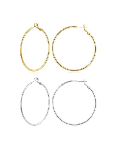 Image of Gacimy Gold Hoop Earrings for Women, 14K Gold Plated Thin Hoops
