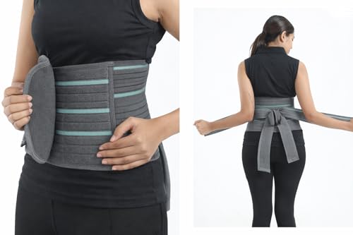Image of Abdominal & Back Support for Men & Women | Postpartum After Delivery & C-Section | Back Pain Relief with Lumbar Support, Waist & Tummy Compression | Adjustable Double Strap (Belt Length 45 inch, suitable for size - L, Grey)