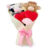 Otbushit Ramo de Peluche Adorable Vaca de Las Tierras Altas con Corazones y Lazo para decoración del Banquete de Boda del Aniversario día de San Valentín