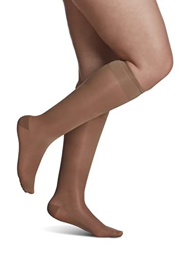 Image of SIGVARIS Women's Sheer Fashion Closed Toe Calf Height - 15-20mmHg Weight Compression Hose - Lightweight & Breathable in Soft Stretch Fabric for Comfortable Everyday Wear