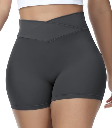 MIHRUSEM Short feminino Scrunch para motociclista com bolsos, cintura alta, academia, treino, ioga,