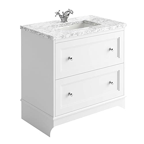 Go Bathrooms Eloise 800mm Bathroom Vanity Unit With Marble Worktop & Sunken Ceramic Basin, 2 Soft Close Drawers � White
