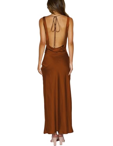 Image of KOUNAI Satin Backless Formal Maxi Dresses for Women Wedding Guest
