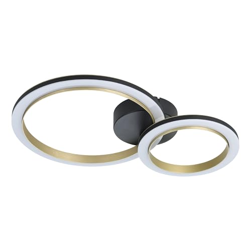 Eglo Lámpara de techo LED Calliera, regulable por niveles, para salón, metal y plástico negro y latón, luz cálida, 30 x 42 cm