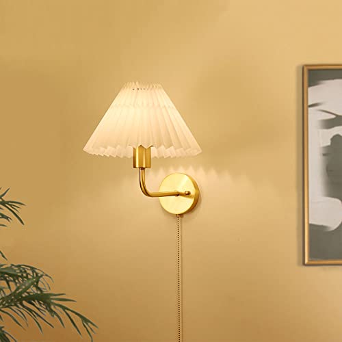 Linterna de pared de cobre elegante y aplique de tela plisada de diseño nórdico 4
