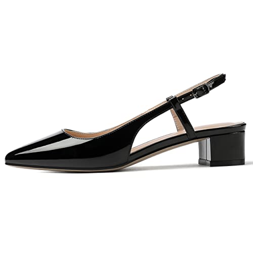 MODENCOCO Women's Cut Out Patent Pointed Toe Slingback Chunky Low Heel Pumps Shoes 1.5 Inch2