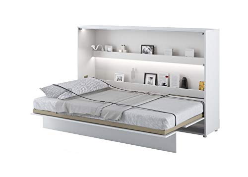 Schrankbett Bed Concept, Wandklappbett mit Lattenrost, V-Bett, Wandbett Bettschrank Schrank mit integriertem Klappbett Funktionsbett (BC-05, 120 x 200 cm, Weiß/Weiß Hochglanz, Horizontal)