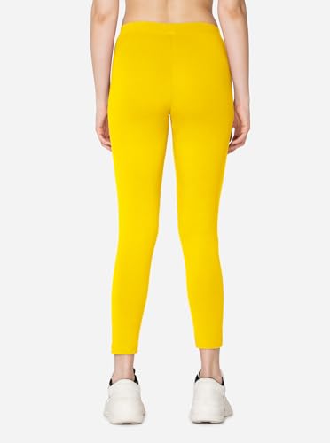 Image of VSTAR PL02 Women Ankle Length Stretchable Slim Fit Leggings with Secured Side Pocket | Moisture-Wicking | Soft Waistband & Cotton-Elastane Fabric | XXL | Golden Yellow