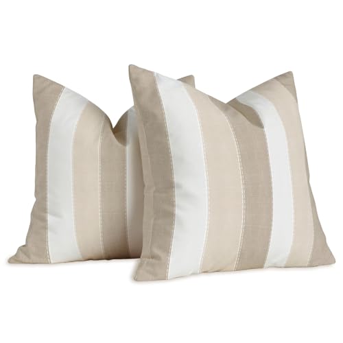 Brylleii Lot de 2 Housses de Coussins Rayures Blanc 45x45cm Beige Crème Housse Coussin Moderne...