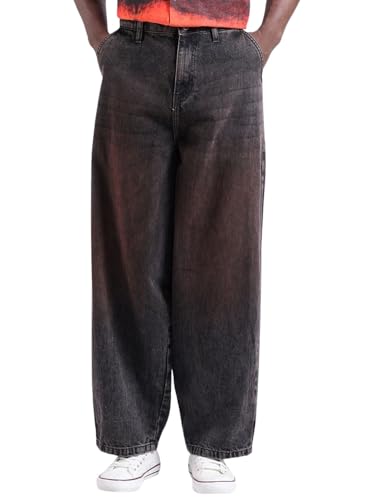 Image of The Indian Garage Co Men Skater Fit Solid Mid-Rise Jeans, Baggy Fit