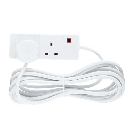Status 2M Multi Plug Extension Lead, 2 Gang Extension Cable, White, 2 Socket Power Strip for Home Office School, 2WS2MCP20