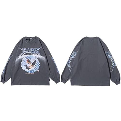 T-shirt hip hop pour homme gris XL coton à manches longues Harajuku