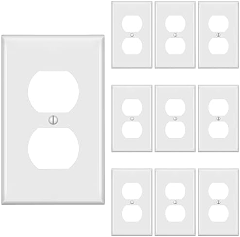 TAKETEK Duplex Outlet Covers, Wall Plate for Outlets, Electrical Outlet Cover Plates, Dual Receptacle Outlet Faceplate, Switch Plates and Outlet Covers, Electric Socket Plug Covers, White, 10 Pack