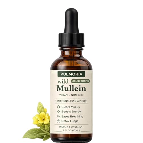 Pulmoria Wild Mullein Lung Drops Herbal Respiratory Support with Cordyceps Bromelain Ginger & Lemon Peel Liquid Mullein Extract for Clear Breathing & Lung Wellness Vegan Non-GMO 2 Fl Oz